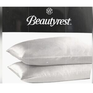 2 Pc Beautyrest Satin Pillowcases SILVER STANDARD‎ Silky Therapeutic Hair Skin